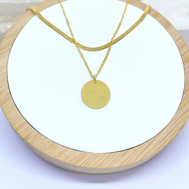 TARANOX® Halskette "Classic Coin" in Gold, Edelstahlkette mit rundem Anhänger, Kettenlänge 37 cm & 41 cm + 5 cm Verlängerung