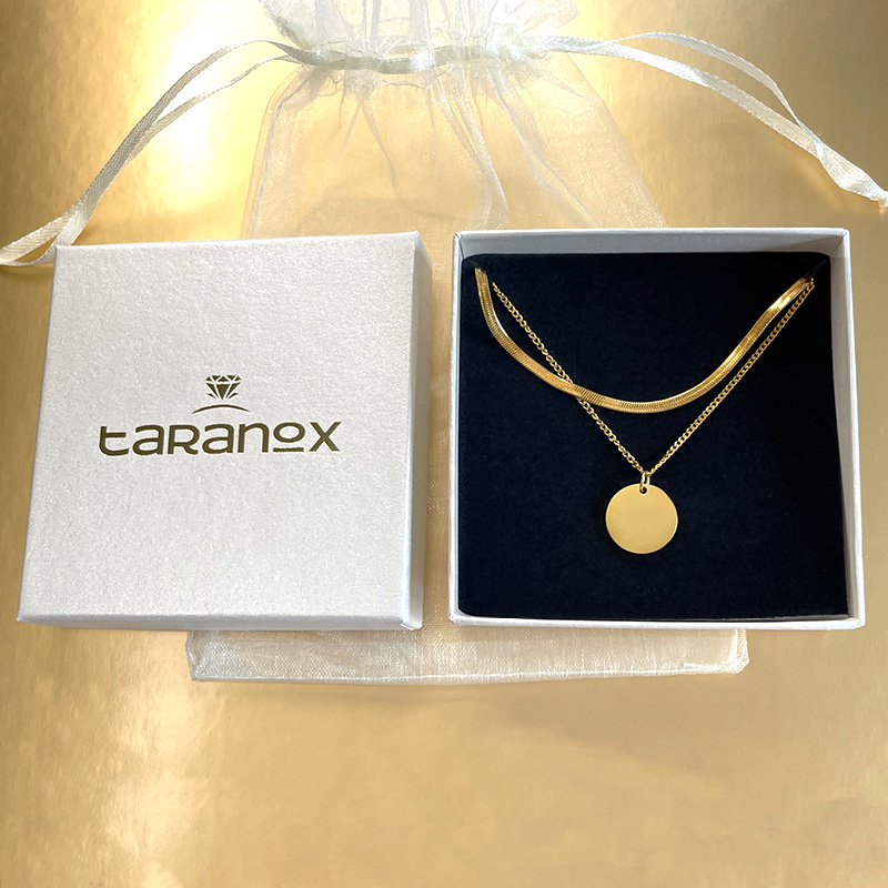 TARANOX® Halskette "Classic Coin" in Gold, Edelstahlkette mit rundem Anhänger, Kettenlänge 37 cm & 41 cm + 5 cm Verlängerung - Verpackung